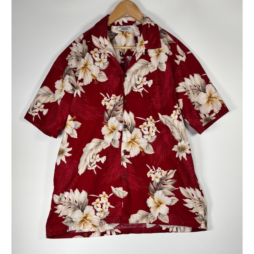 Pacific Legend Hawaiian Shirt Mens XL Red Hibiscus Floral Aloha Cotton USA Made